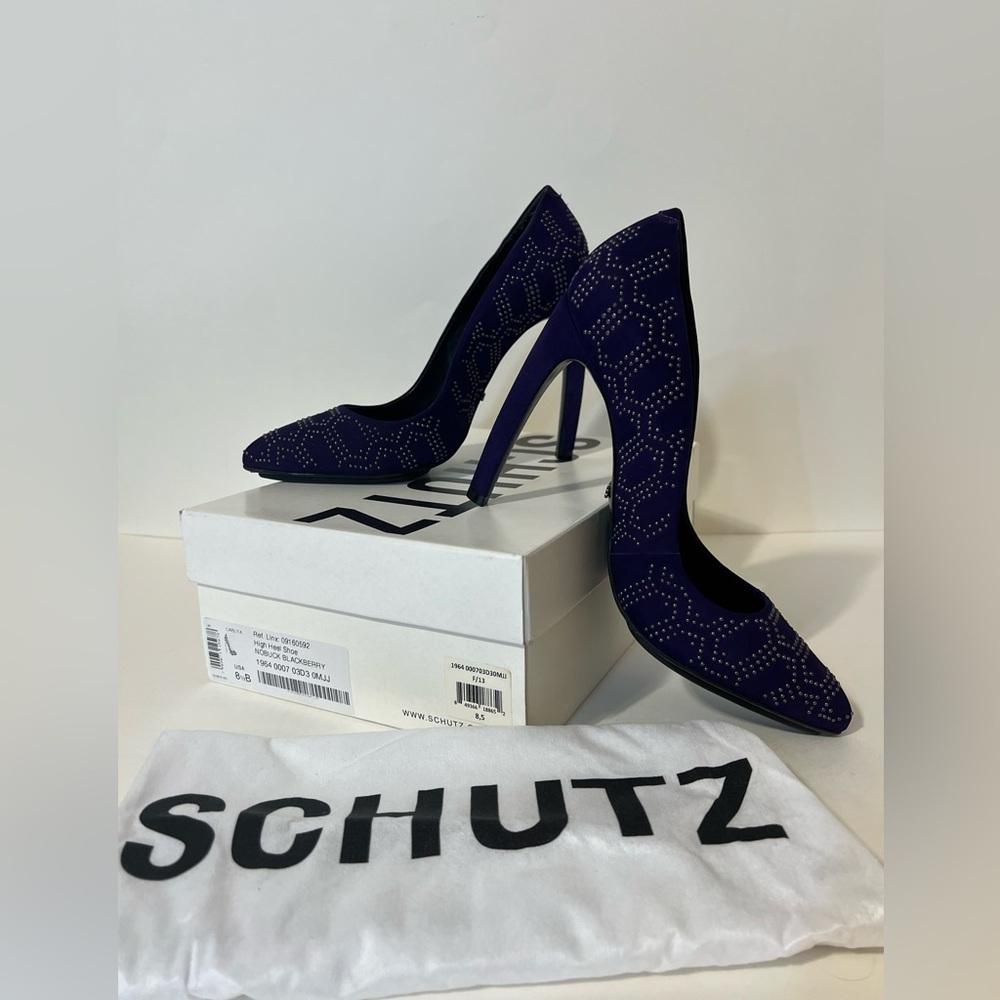 SCHUTZ "Carlita" Purple Suede Studded High Heel Pumps Women's Size 8.5